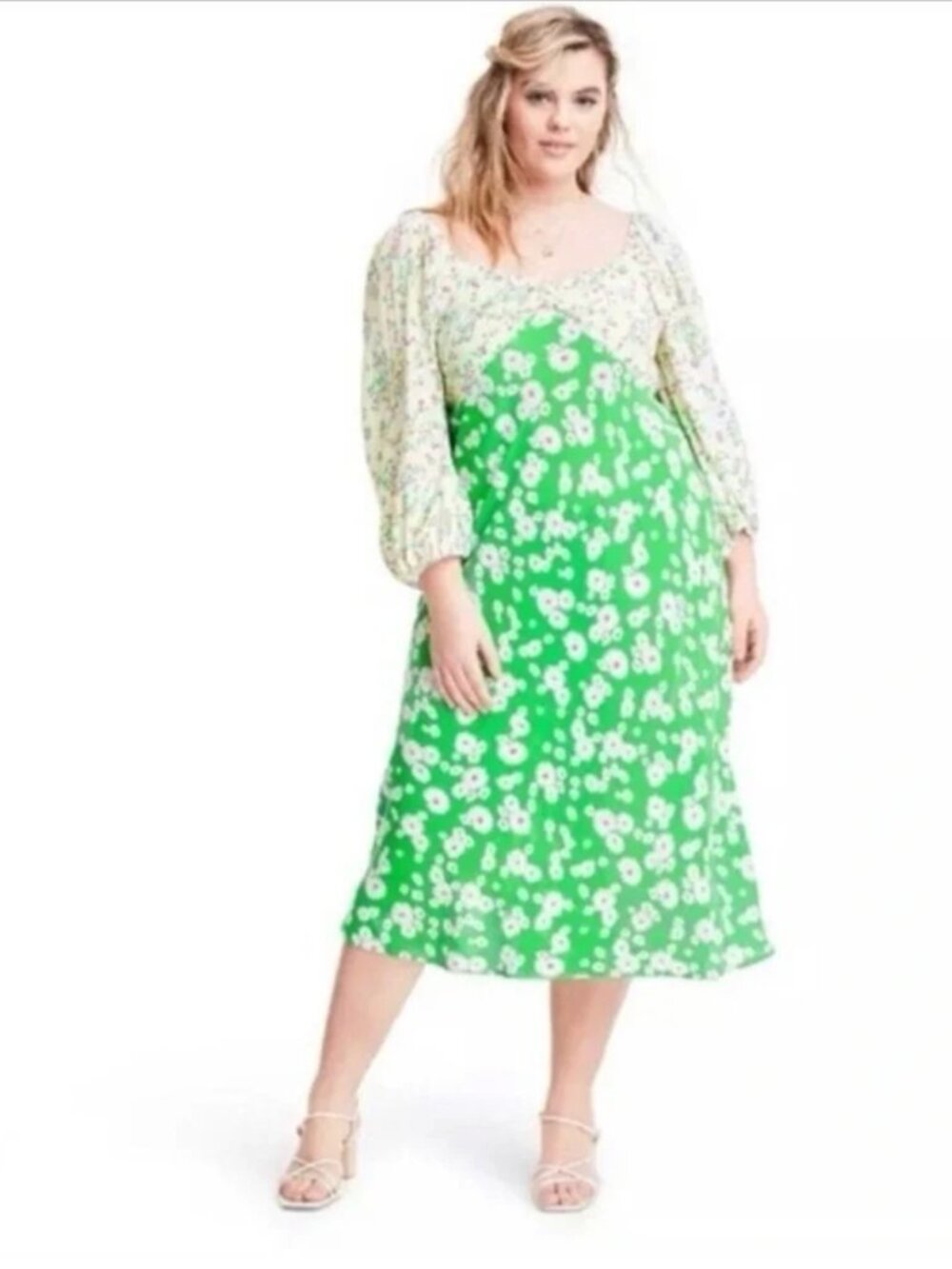 RIXO x Target Green Floral Puff Sleeve Smocked Midi Dress Women's size 16W/18W